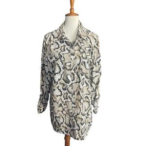 JM Collection Snake Print Button Down Blouse Size 18 NEW w/Tags Roll Tab Sleeves
